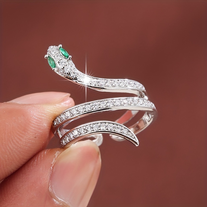 Snake Shaped Zirconia Open Ring for Women